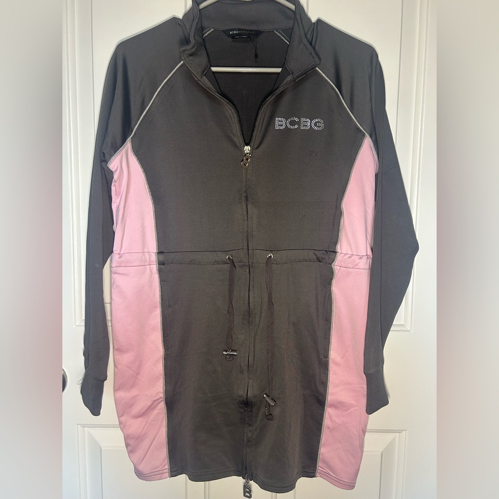 BCBG Charcoal and Blush Zip-Up Hoodie